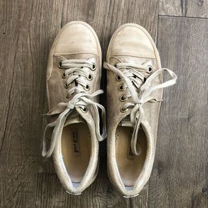 Paul Green Lace Up Muchen Light Gold Metallic/ Beige Leather Sneakers 8.5